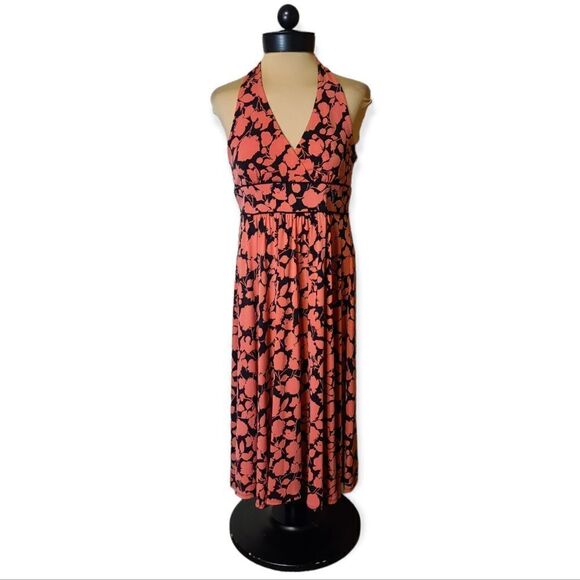 Max & Cleo Halter Dress Floral Orange and Black Size 6 - Picture 1 of 5